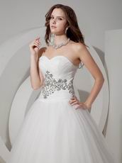 Crystals Lace Up Sweetheart Puffy Bridal Dress With Chapel Train