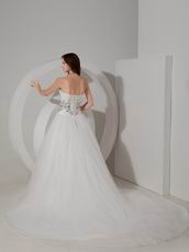 Crystals Lace Up Sweetheart Puffy Bridal Dress With Chapel Train