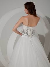 Crystals Lace Up Sweetheart Puffy Bridal Dress With Chapel Train