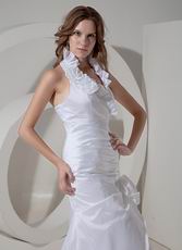 Simple Halter Taffeta Wedding Dress White Hand Made Flowers