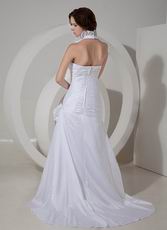 Simple Halter Taffeta Wedding Dress White Hand Made Flowers