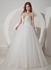 Sweetheart Beaded Bodice Ivory Floor Length Wedding Dress