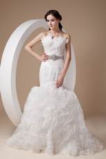 Mermaid Ruffled Organza Skirt Feather Emberllish Wedding Dress