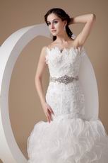 Mermaid Ruffled Organza Skirt Feather Emberllish Wedding Dress