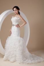 Mermaid Ruffled Organza Skirt Feather Emberllish Wedding Dress