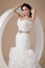 Mermaid Ruffled Organza Skirt Feather Emberllish Wedding Dress