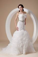 Mermaid Ruffled Organza Skirt Feather Emberllish Wedding Dress