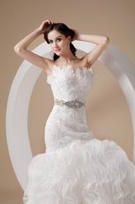 Mermaid Ruffled Organza Skirt Feather Emberllish Wedding Dress