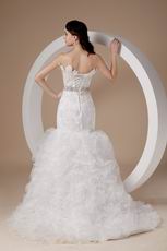 Mermaid Ruffled Organza Skirt Feather Emberllish Wedding Dress