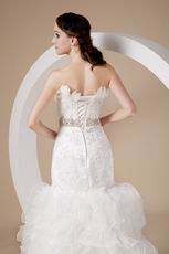 Mermaid Ruffled Organza Skirt Feather Emberllish Wedding Dress