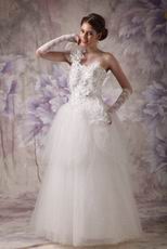 One Shoulder Ivory Organza Floor Length Wedding Dress For Cheap