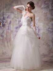 One Shoulder Ivory Organza Floor Length Wedding Dress For Cheap