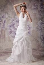 Beautiful Halter Taffeta Wedding Dress With Handcrafted Flowers