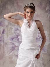 Beautiful Halter Taffeta Wedding Dress With Handcrafted Flowers