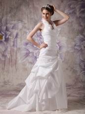 Beautiful Halter Taffeta Wedding Dress With Handcrafted Flowers