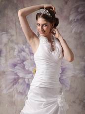 Beautiful Halter Taffeta Wedding Dress With Handcrafted Flowers