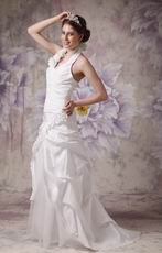 Beautiful Halter Taffeta Wedding Dress With Handcrafted Flowers