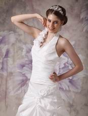 Beautiful Halter Taffeta Wedding Dress With Handcrafted Flowers