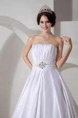 Cheap Strapless Cathedral Train White Puffy Wedding Dress