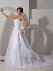 Cheap Strapless Cathedral Train White Puffy Wedding Dress