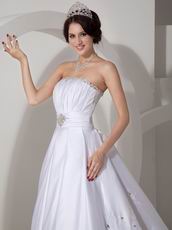 Cheap Strapless Cathedral Train White Puffy Wedding Dress