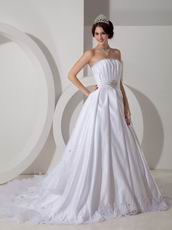 Cheap Strapless Cathedral Train White Puffy Wedding Dress