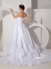 Cheap Strapless Cathedral Train White Puffy Wedding Dress