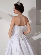 Cheap Strapless Cathedral Train White Puffy Wedding Dress