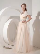 Champagne Column Sweetheart Chiffon Skirt Beading Prom Dress