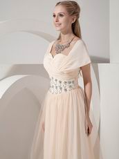 Champagne Column Sweetheart Chiffon Skirt Beading Prom Dress