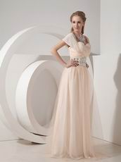 Champagne Column Sweetheart Chiffon Skirt Beading Prom Dress