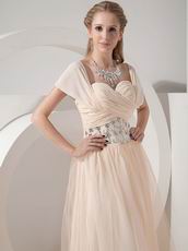 Champagne Column Sweetheart Chiffon Skirt Beading Prom Dress