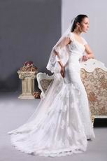 Square Cap Sleeves Open Back Mermaid Fishtail White Bridal Dress