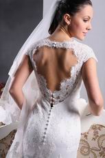 Square Cap Sleeves Open Back Mermaid Fishtail White Bridal Dress