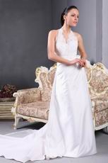 Informal Halter V-neck Ivory Bridal Wedding Dress With Applique