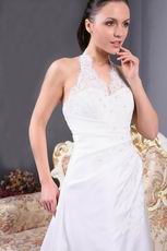 Informal Halter V-neck Ivory Bridal Wedding Dress With Applique