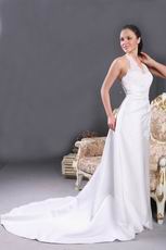 Informal Halter V-neck Ivory Bridal Wedding Dress With Applique