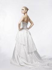 Exquisite Beaded A-line Appliqued Layers Chapel Wedding Dress