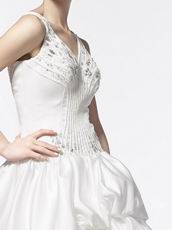 Fashionable V-neck Straps Bubble Cathedral Ivory Wedding Gown