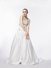 Elegant Strapless Appliqued A-line Chapel Wedding Dress With Beading