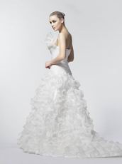 Fashionable Single Shouler Mermaid Ruffles Cascade Wedding Gown