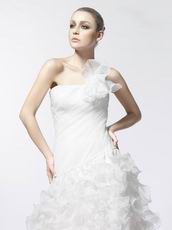 Fashionable Single Shouler Mermaid Ruffles Cascade Wedding Gown