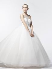 Jewel Appliqued Corset Back Puffy Skirt Custom Wedding Dress