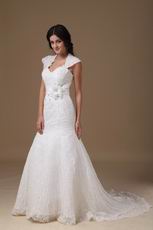 Pretty Mermaid Sweetheart Lace Fabric Wedding Dress With Belt