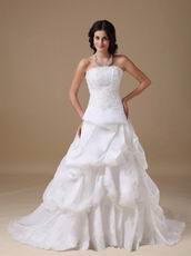 Beaded Strapless Zip Back Wedding Dress With Applique Decorate