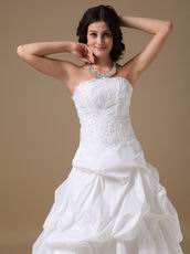 Beaded Strapless Zip Back Wedding Dress With Applique Decorate