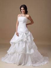 Beaded Strapless Zip Back Wedding Dress With Applique Decorate