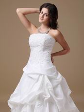 Beaded Strapless Zip Back Wedding Dress With Applique Decorate