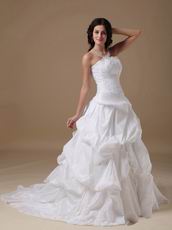 Beaded Strapless Zip Back Wedding Dress With Applique Decorate