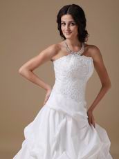 Beaded Strapless Zip Back Wedding Dress With Applique Decorate